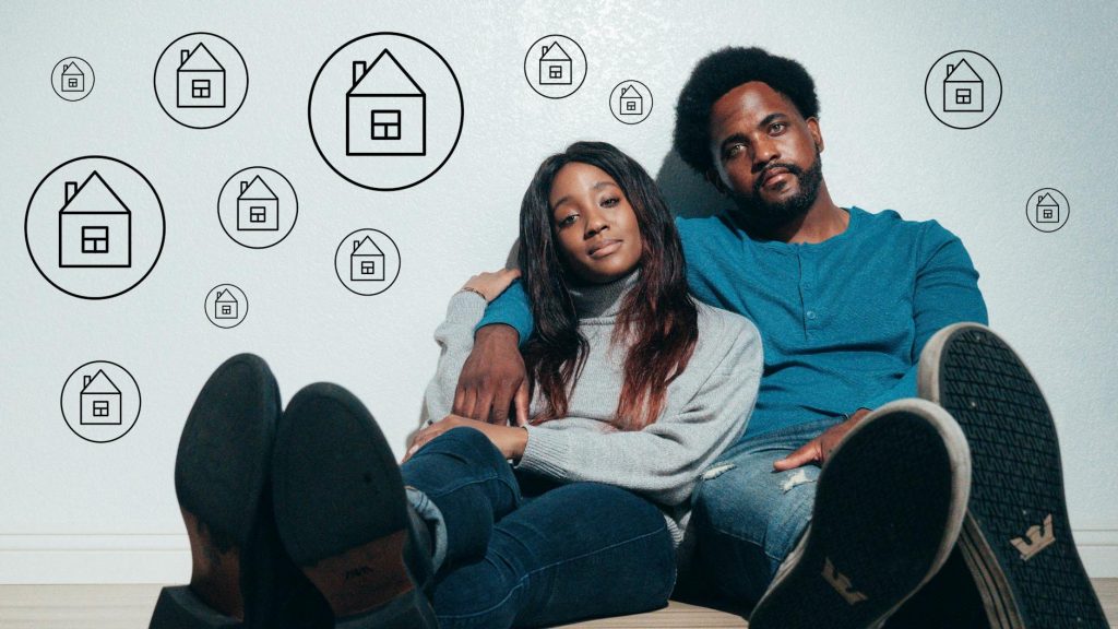 Illustration comparing renting with peace of mind to buying for home equity.